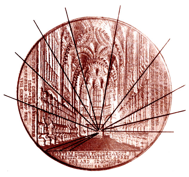 Рис. 64. Построение перспективы интерьера Вестминстерского аббатства в Лондоне