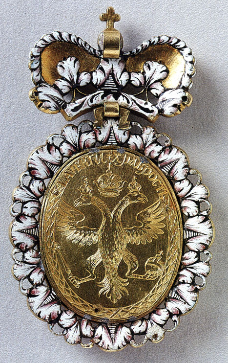 Presentation enamel portrait of Peter the Great adorned with gems. Reverse. Early 18th century