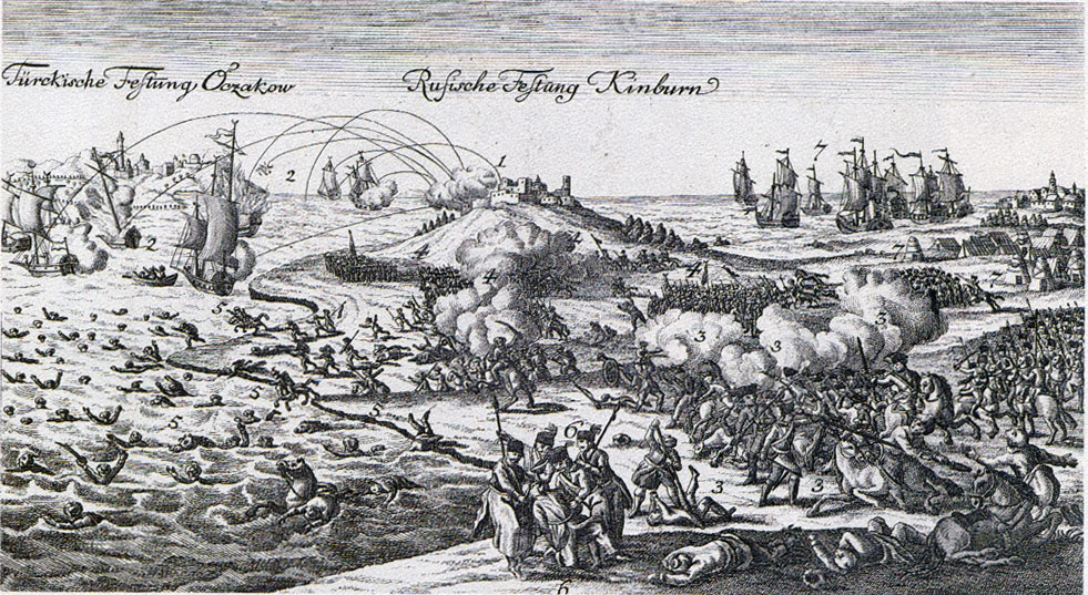 Battle at Kinburn on October 1, 1787. An engraving