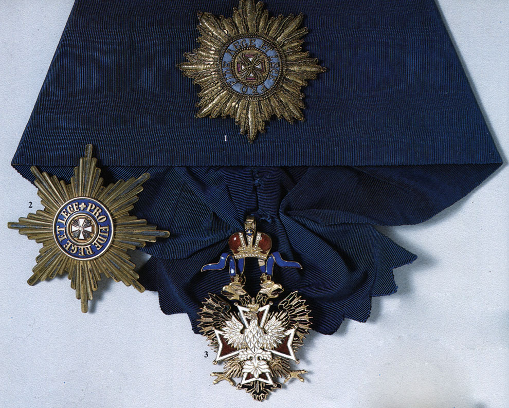 1-2. Stars of the Order of the White Eagle. 3. Badges of the Order of the White Eagle with crowns (before February, 1917)