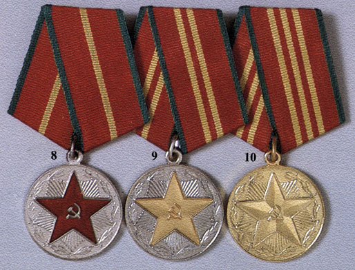 8-10. Medal for serving 20, 15 and 10 years in the Soviet Armed Forces)